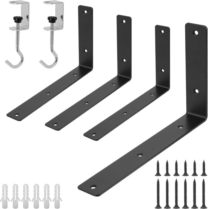 Redunest L Floating Shelf Brackets,4 Pack Heavy Duty L Brackets for Shelves, L 10" X H 6" Black Metal Countertop Support Brackets,Wall Mounting for Wood - Image 1
